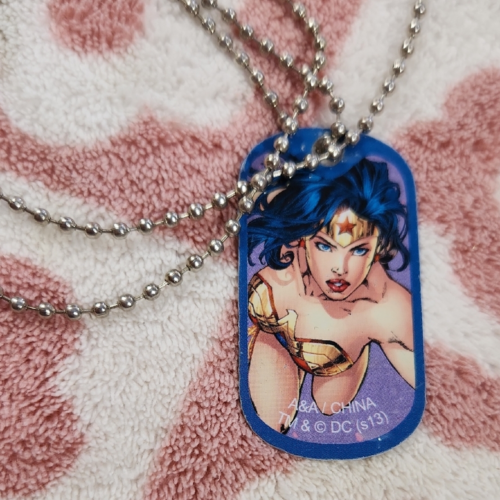 DC Comics Wonder Woman Dog Tag Necklace - Blue and Gold